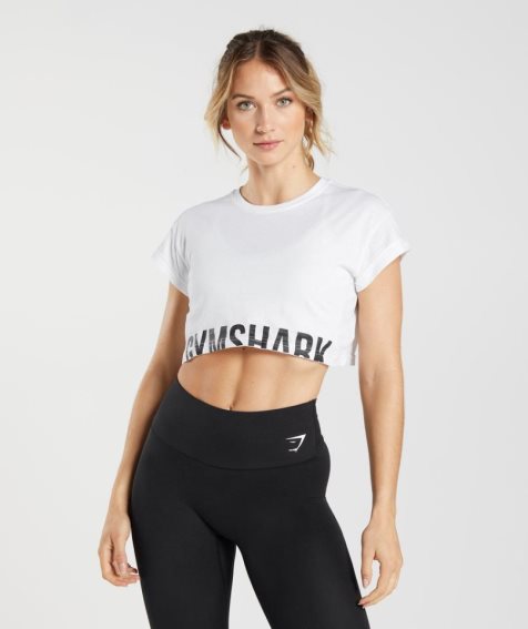 Women's Gymshark Fraction Cropped Tops White | NZ 9ROVGE